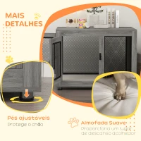 PawHut Gaiola para Cães de Madeira Mesa de Centro l com 2 Portas com Fechadura Almofada de Tecido Oxford 94x60x71,5 cm Cinza(m-7)