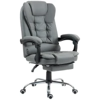 HOMCOM Fotoliu Prezidențial de Birou Rotativ cu Spătar Înalt Reglabil și Suport pentru Picioare, 64,5x69x109-117 cm, Gri(m-10)