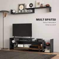 HOMCOM Mobilier TV cu Raft de Perete, Rafturi Deschise și Dulăpior din Lemn, 153,6x25x42 cm, Negru(m-5)