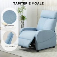 HOMCOM Fotoliu Rabatabil Manual cu Suport pentru Picioare din Material Textil cu Efect de In, 69x85x100 cm, Albastru(m-5)