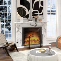 HOMCOM Paravan Anti-Scântei Pliabil cu 3 Panouri pentru Șemineu, Grilaj Metalic, 96x60 cm, Negru(m-7)