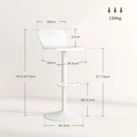 HOMCOM Set 2 Scaune de Bar cu Spătar Ergonomic,  Suport pentru Picioare și Șezut Rotativ, 38,5x40x76,5-97,5 cm, Alb(m-3)