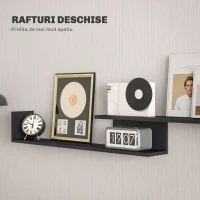 HOMCOM Mobilier TV cu Raft de Perete, Rafturi Deschise și Dulăpior din Lemn, 153,6x25x42 cm, Negru(m-6)