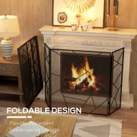 HOMCOM Paravan Pliabil Anti-Scântei pentru Șemineu cu 3 Panouri, 135x1,2x85 cm, Negru(m-5)