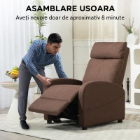 HOMCOM Fotoliu Rabatabil cu Suport pentru Picioare, Fotoliu din Material Textil cu Efect de In, 69x85x100 cm, Maro(m-6)