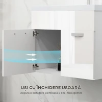 Kleankin Dulap de Baie Suspendat cu Chiuvetă, Dulap cu 2 Uși cu Chiuvetă și Balamale Amortizate, 61x40x50 cm, Alb Lucios(m-5)