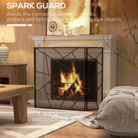 HOMCOM Paravan Pliabil Anti-Scântei pentru Șemineu cu 3 Panouri, 135x1,2x85 cm, Negru(m-4)