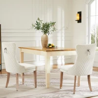 Set di 2 sedie imbottite per sala da Pranzo in Velluto, Design con Cucitura Bottoni, 50x46x91 cm, Beige(m-5)