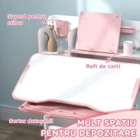 AIYAPLAY Set Birou pentru Copii 3-12 Ani Reglabil pe Înălțime și Blat Înclinabil la 45°, 80x55x107.5 cm, Culoare Roz(m-6)