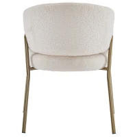 Sedia Imbottita in Velluto di Agnello con Braccioli, Schienale con Motivo a Fori, Gambe Dorate, 49x48x78 cm, Bianco(m-9)