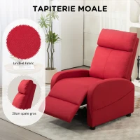 HOMCOM Fotoliu Rabatabil Manual cu Suport pentru Picioare din Material Textil cu Efect de In, 69x85x100 cm, Roșu Vin(m-5)