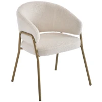 Sedia Imbottita in Velluto di Agnello con Braccioli, Schienale con Motivo a Fori, Gambe Dorate, 49x48x78 cm, Bianco(m-2)