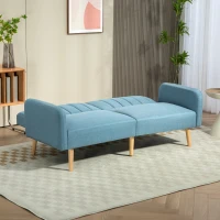 HOMCOM Sofá Cama de 2 Lugares com Encosto Ajustável em 3 Posições Apoio para os Braços e Pés de Madeira 173x75x73 cm Azul Claro(m-7)