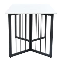 Masă de prânz modernă dreptunghiulară, cu blat din MDF cu efect de marmură și picioare din metal în formă de V, Alb+Negru(m-9)