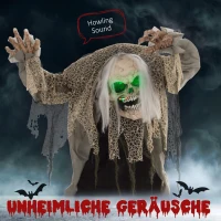 HOMCOM Skeletgeest, Halloween decoratie, griezelig gehuil, groene ogen, beweegbare armen, 160 cm(m-4)