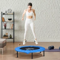 HOMCOM 38" Mini Fitness Trampoline Home Gym Yoga Exercise Rebounder Indoor Outdoor Jumper with Safety Pad, Support Up to 100 KG, Blue and Black(m-10)