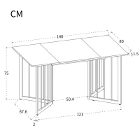 Masă de prânz modernă dreptunghiulară, cu blat din MDF cu efect de marmură și picioare din metal în formă de V, Alb+Negru(m-3)