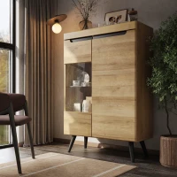 Credenza moderna con ante in vetro, ideali per Soggiorno e cucina, Colore Naturalea(m-1)