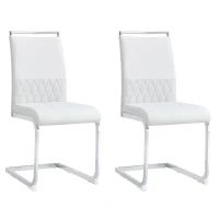 Set di 2 Sedie moderne per sala da pranzo, con schienale alto, in PU e tessuto, per Cucina e ufficio, Bianco(m-2)