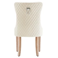 Set di 2 sedie imbottite per sala da Pranzo in Velluto, Design con Cucitura Bottoni, 50x46x91 cm, Beige(m-10)