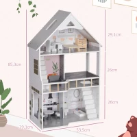 AIYAPLAY Houten Poppenhuis met 13 Meubelstukken en Accessoires, 3-Verdiepingen Speelhuis voor Kinderen van 3-6 Jaar(m-3)