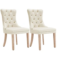 Set di 2 sedie imbottite per sala da Pranzo in Velluto, Design con Cucitura Bottoni, 50x46x91 cm, Beige(m-2)