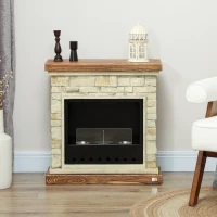 HOMCOM Șemineu pe Bioetanol cu 3 Arzătoare, Capacitate 1,2L și Acoperire 16-18m², 63,5x24x66 cm, Maro(m-7)