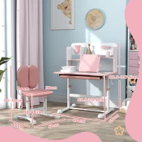 AIYAPLAY Set Birou pentru Copii 3-12 Ani Reglabil pe Înălțime și Blat Înclinabil la 45°, 80x55x107.5 cm, Culoare Roz(m-3)