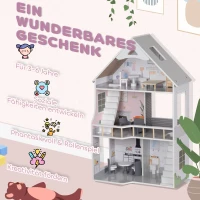 AIYAPLAY Houten Poppenhuis met 13 Meubelstukken en Accessoires, 3-Verdiepingen Speelhuis voor Kinderen van 3-6 Jaar(m-6)