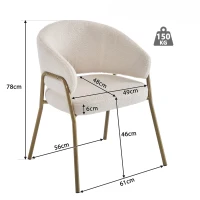 Sedia Imbottita in Velluto di Agnello con Braccioli, Schienale con Motivo a Fori, Gambe Dorate, 49x48x78 cm, Bianco(m-3)