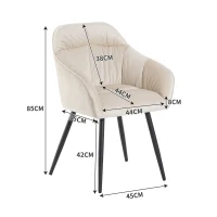 Set di 2 sedie imbottite per sala da Pranzo in Velluto con Braccioli, 44x52x85 cm, Beige(m-3)