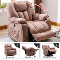 Power Massage Lift Recliner Chair with Heat & Vibration, USB Ports, Side Pockets, Easy Assembly, 100x95x102 cm, Ergonomic 6 Points Vibration Massage, Brown(m-6)