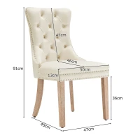 Set di 2 sedie imbottite per sala da Pranzo in Velluto, Design con Cucitura Bottoni, 50x46x91 cm, Beige(m-3)