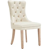Set di 2 sedie imbottite per sala da Pranzo in Velluto, Design con Cucitura Bottoni, 50x46x91 cm, Beige(m-12)