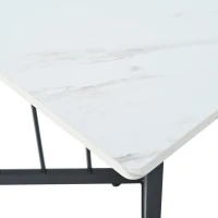 Masă de prânz modernă dreptunghiulară, cu blat din MDF cu efect de marmură și picioare din metal în formă de V, Alb+Negru(m-5)