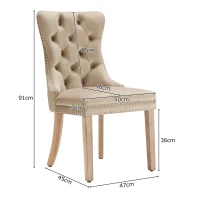 Set di 2 sedie imbottite per sala da Pranzo in Velluto, Design con Cucitura Bottoni, 50x46x91 cm, Marrone Chiaro(m-3)