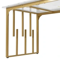Masă de prânz modernă dreptunghiulară, cu blat din MDF cu model de marmură, 140x80x75 cm, Alb+Auriu(m-5)