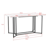 Masă de prânz modernă dreptunghiulară, cu blat din MDF cu model de marmură, 140x80x75 cm, Alb+Negru(m-3)