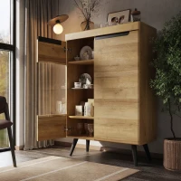 Credenza moderna con ante in vetro, ideali per Soggiorno e cucina, Colore Naturalea(m-5)