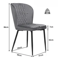 Set de 2 scaune tapițate pentru sufragerie din catifea cu spătar și structură din metal, 47x43x86 cm, Gri(m-3)