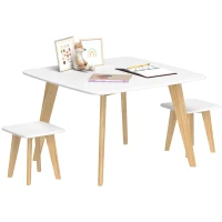AIYAPLAY Kids Table and Chair Set, 3-Piece Toddler Furniture Set for Playroom, Bedroom, Ages 3-8 Years, White(m-1)