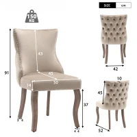 Set de 2 scaune tapițate pentru sufragerie cu detalii de nasturi și nituri metalice, 50x52x91 cm, Bej(m-3)
