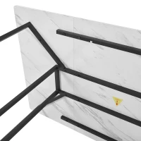 Masă de prânz modernă dreptunghiulară, cu blat din MDF cu model de marmură, 140x80x75 cm, Alb+Negru(m-5)