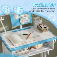 HOMCOM Kids Adjustable Desk and Chair Set, Book Stand, Pen Slot - Blue(m-7)