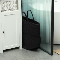 HOMCOM Coș pentru Rufe de 36L, Portabil și Pliabil cu Mânere, Coș de Rufe din Bumbac Natural, Ø38x45 cm, Negru(m-7)