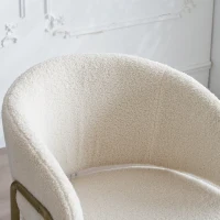 Sedia Imbottita in Velluto di Agnello con Braccioli, Schienale con Motivo a Fori, Gambe Dorate, 49x48x78 cm, Bianco(m-6)