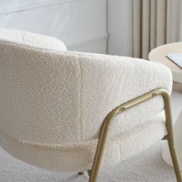 Sedia Imbottita in Velluto di Agnello con Braccioli, Schienale con Motivo a Fori, Gambe Dorate, 49x48x78 cm, Bianco(m-8)