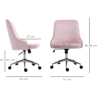 Vinsetto Elegante Bureaustoel in Fluweel Roze met Verstelbare Zithoogte en Kantelfunctie(m-3)