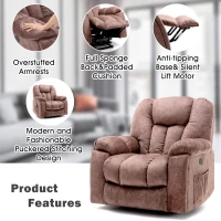 Power Massage Lift Recliner Chair with Heat & Vibration, USB Ports, Side Pockets, Easy Assembly, 100x95x102 cm, Ergonomic 6 Points Vibration Massage, Brown(m-4)