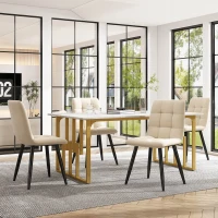 Masă de prânz modernă dreptunghiulară, cu blat din MDF cu model de marmură, 140x80x75 cm, Alb+Auriu(m-2)